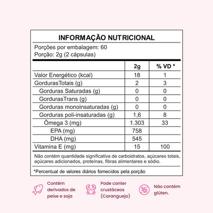 Ômega 3 TG 1000mg rico em EPA DHA com Vitamina E e selo IFOS